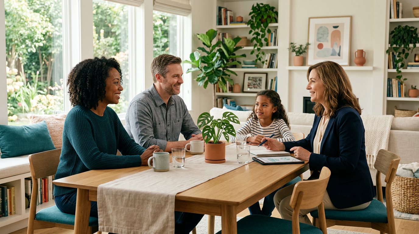 A family discussing financial protection with an adviser